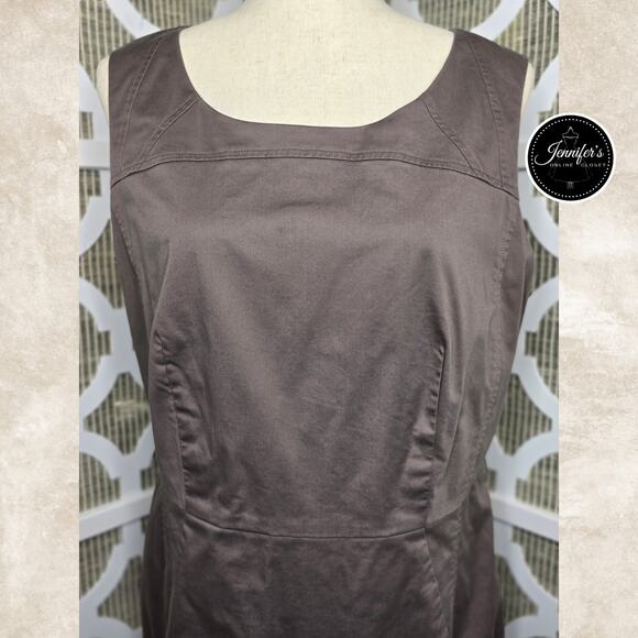 LOFT Dark Taupe Brown Purple Scoop Neck Sleeveless Sheath Dress Size 14 - Picture 5 of 11